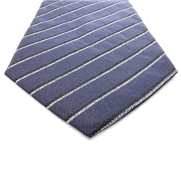 Armani Collezioni Pure Silk Jacquard Neck Tie Diagonal Stripe Navy Blue New NWT - Picture 4 of 9